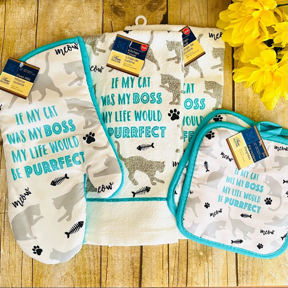 “If My Cat Was My Boss Life Would Be Purrfect” 5Pc Kitchen Set